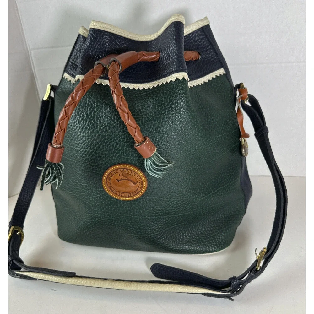 Vtg Dooney & Bourke Teton Tri-Color Drawstring Bucket Bag All Weather Leather - Picture 4 of 15